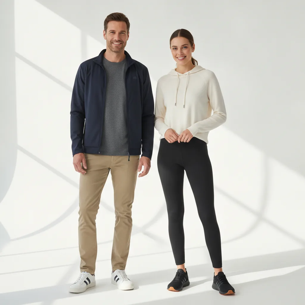 Clean sporty-casual style, confident modern mood, bright natural