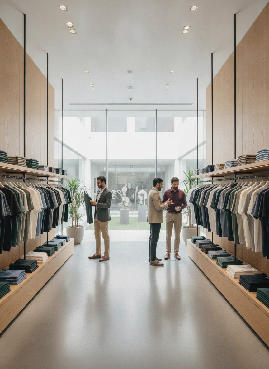 wide lifestyle photo of a modern men's clothing